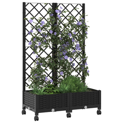 vidaXL Garden Planter with Trellis&Wheels Black 80 x 40 x 131.5 cm PP