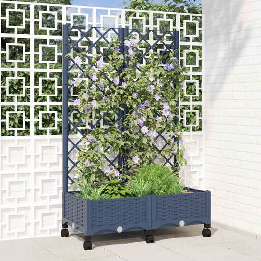 vidaXL Garden Planter with Trellis&Wheels Blue Grey 80 x 40 x 131.5 cm