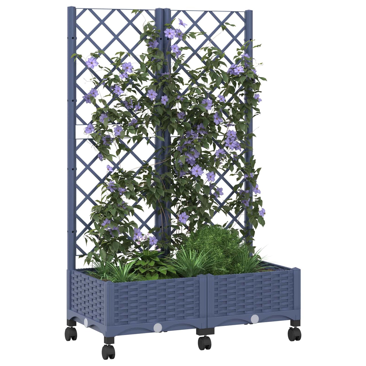 vidaXL Garden Planter with Trellis&Wheels Blue Grey 80 x 40 x 131.5 cm