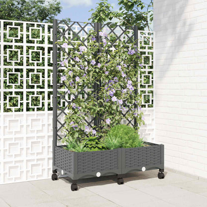vidaXL Garden Planter with Trellis&Wheels Light Grey PP