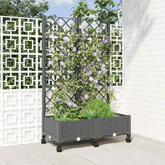 vidaXL Garden Planter with Trellis&Wheels Light Grey PP