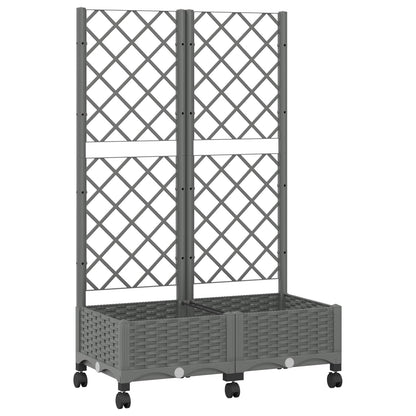 vidaXL Garden Planter with Trellis&Wheels Light Grey PP
