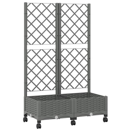 vidaXL Garden Planter with Trellis&Wheels Light Grey PP