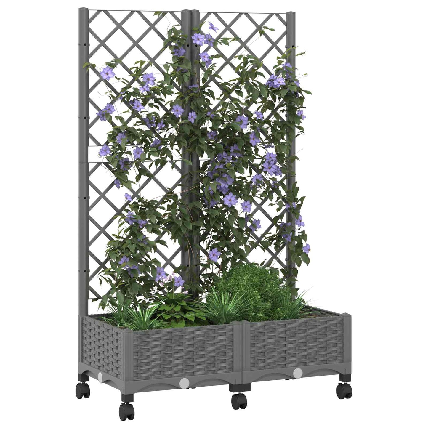 vidaXL Garden Planter with Trellis&Wheels Light Grey PP