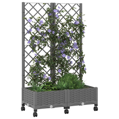 vidaXL Garden Planter with Trellis&Wheels Light Grey PP