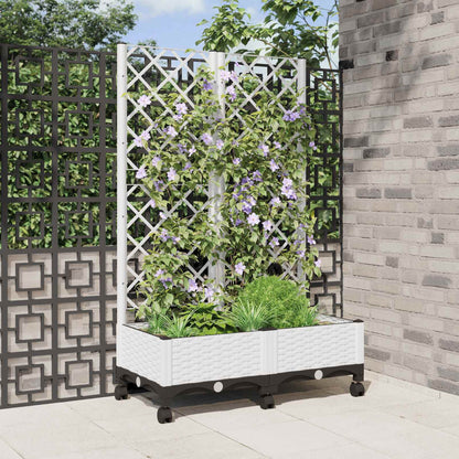 vidaXL Garden Planter with Trellis&Wheels White 80 x 40 x 131.5 cm PP