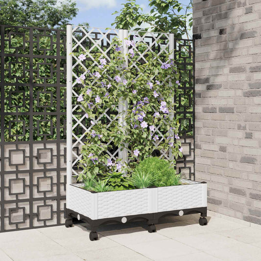 vidaXL Garden Planter with Trellis&Wheels White 80 x 40 x 131.5 cm PP