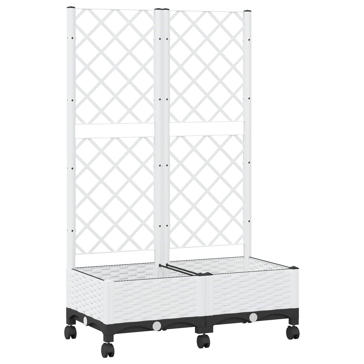 vidaXL Garden Planter with Trellis&Wheels White 80 x 40 x 131.5 cm PP