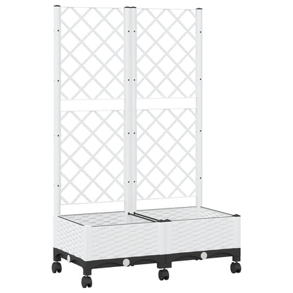 vidaXL Garden Planter with Trellis&Wheels White 80 x 40 x 131.5 cm PP