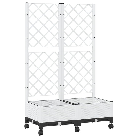 vidaXL Garden Planter with Trellis&Wheels White 80 x 40 x 131.5 cm PP