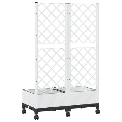 vidaXL Garden Planter with Trellis&Wheels White 80 x 40 x 131.5 cm PP