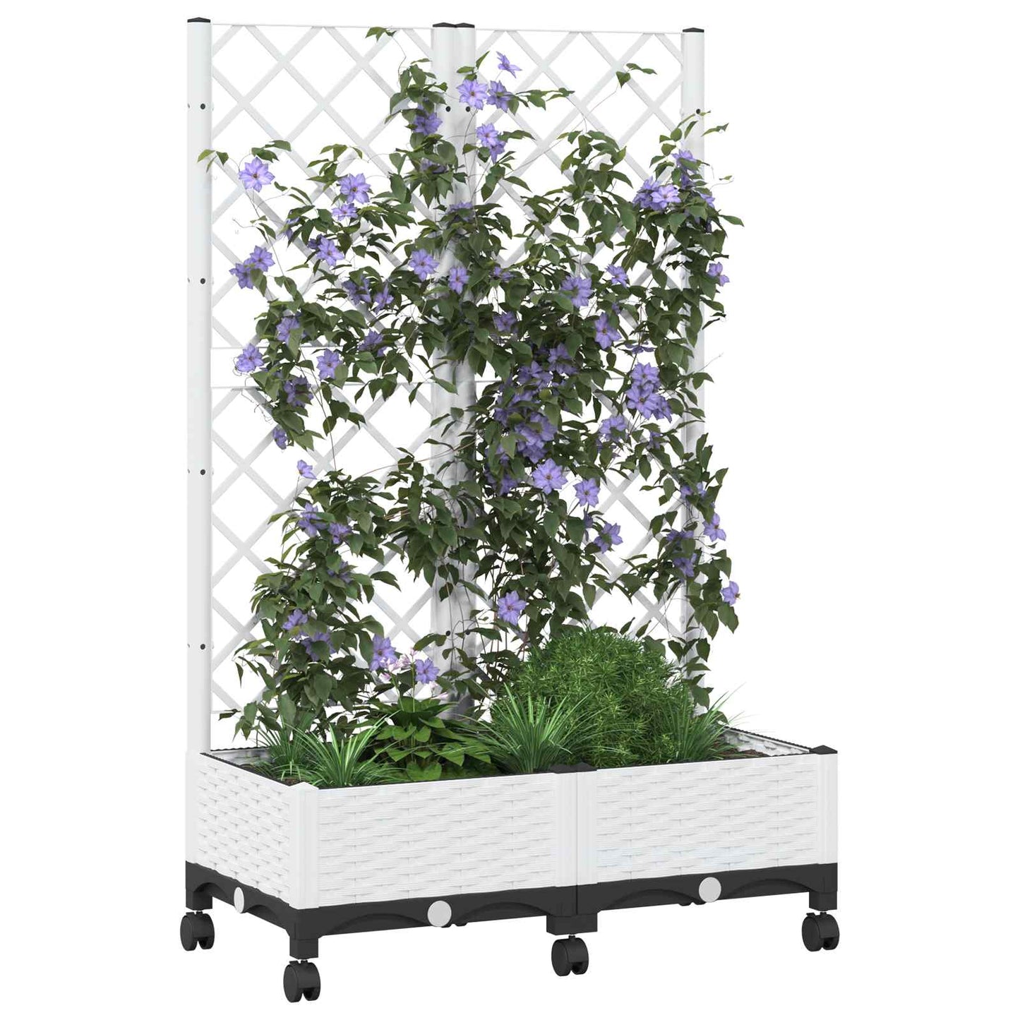 vidaXL Garden Planter with Trellis&Wheels White 80 x 40 x 131.5 cm PP