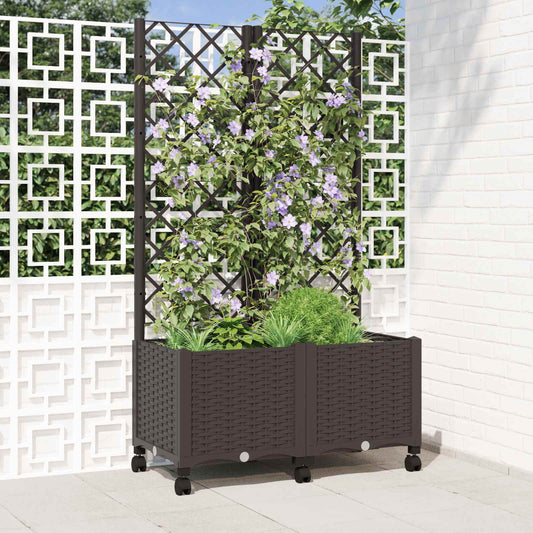 vidaXL Garden Planter with Trellis&Wheels Brown 80 x 40 x 146 cm PP
