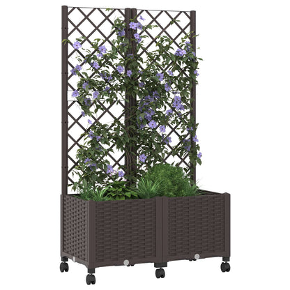 vidaXL Garden Planter with Trellis&Wheels Brown 80 x 40 x 146 cm PP