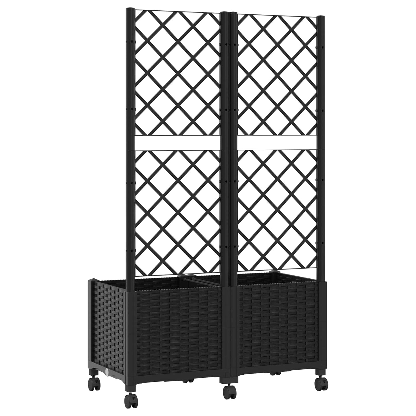 vidaXL Garden Planter with Trellis&Wheels Black 80 x 40 x 146 cm PP