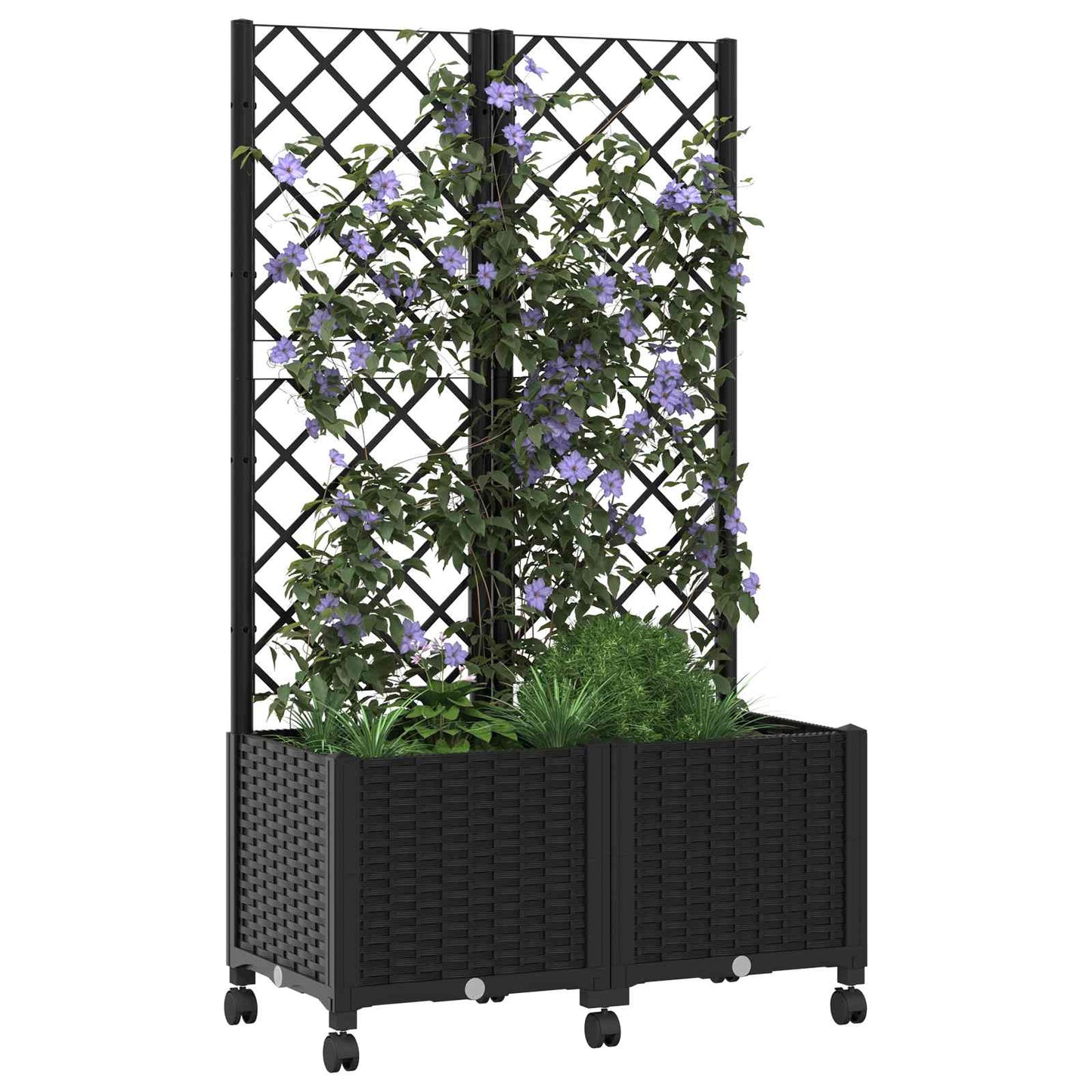 vidaXL Garden Planter with Trellis&Wheels Black 80 x 40 x 146 cm PP