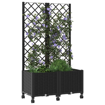 vidaXL Garden Planter with Trellis&Wheels Black 80 x 40 x 146 cm PP