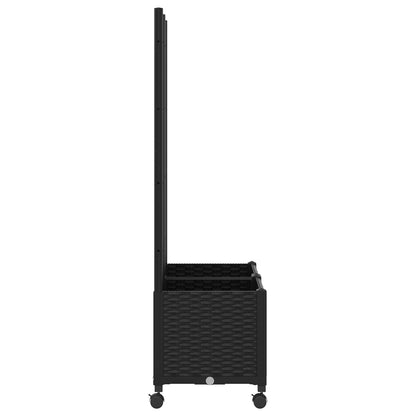 vidaXL Garden Planter with Trellis&Wheels Black 80 x 40 x 146 cm PP