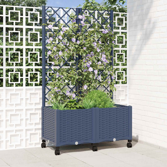 vidaXL Garden Planter with Trellis&Wheels Blue Grey 80 x 40 x 146 cm