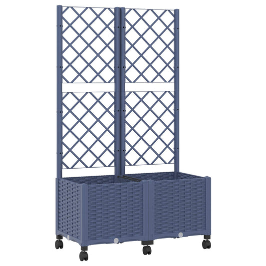 vidaXL Garden Planter with Trellis&Wheels Blue Grey 80 x 40 x 146 cm