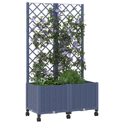 vidaXL Garden Planter with Trellis&Wheels Blue Grey 80 x 40 x 146 cm