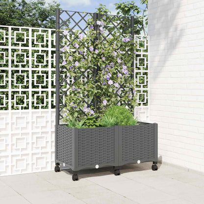 vidaXL Garden Planter with Trellis&Wheels Light Grey 80 x 40 x 146 cm
