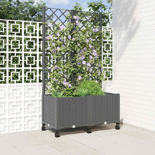 vidaXL Garden Planter with Trellis&Wheels Light Grey 80 x 40 x 146 cm
