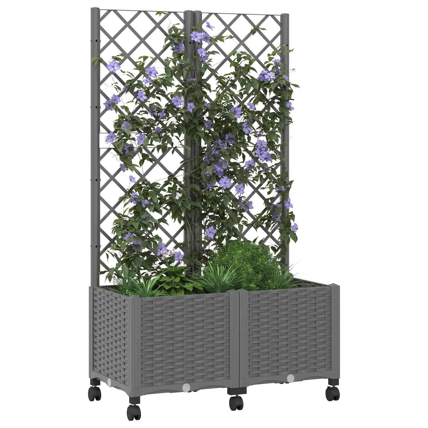 vidaXL Garden Planter with Trellis&Wheels Light Grey 80 x 40 x 146 cm