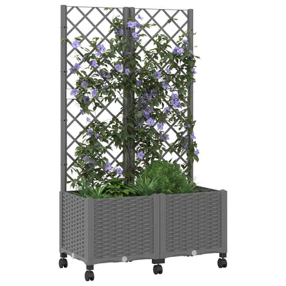 vidaXL Garden Planter with Trellis&Wheels Light Grey 80 x 40 x 146 cm