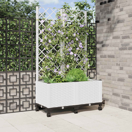 vidaXL Garden Planter with Trellis&Wheels White 80 x 40 x 146 cm PP