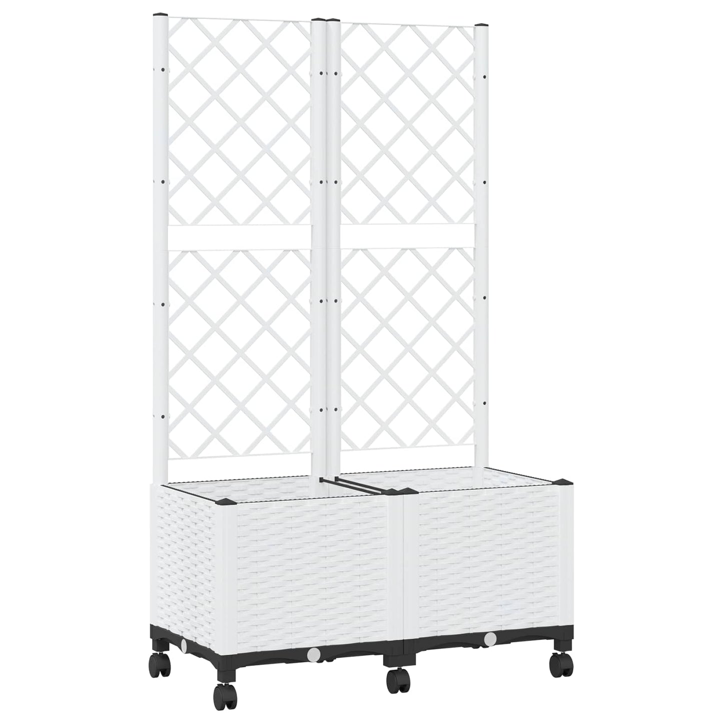 vidaXL Garden Planter with Trellis&Wheels White 80 x 40 x 146 cm PP