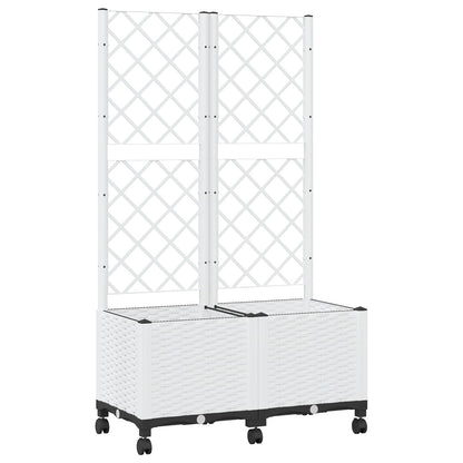 vidaXL Garden Planter with Trellis&Wheels White 80 x 40 x 146 cm PP