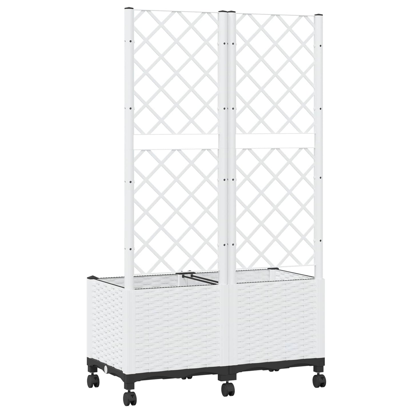 vidaXL Garden Planter with Trellis&Wheels White 80 x 40 x 146 cm PP