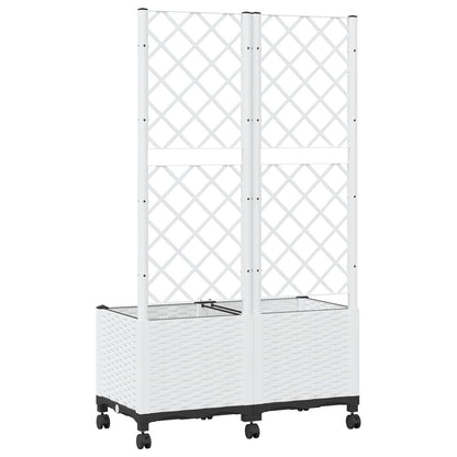vidaXL Garden Planter with Trellis&Wheels White 80 x 40 x 146 cm PP
