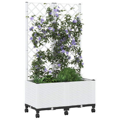 vidaXL Garden Planter with Trellis&Wheels White 80 x 40 x 146 cm PP