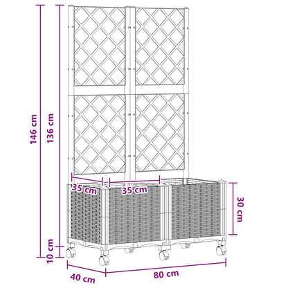 vidaXL Garden Planter with Trellis&Wheels White 80 x 40 x 146 cm PP