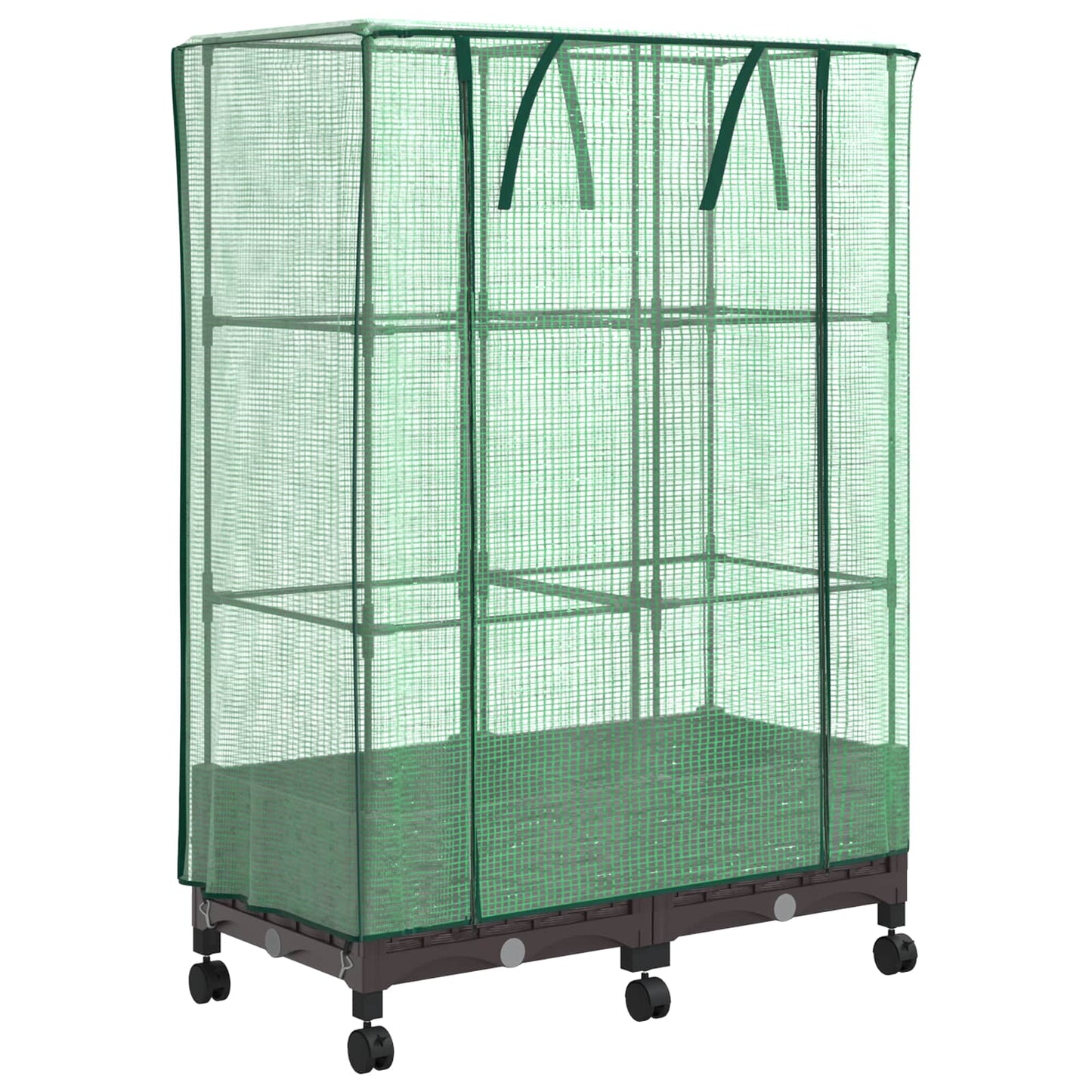 vidaXL Garden Planter with Greenhouse Cover&Wheels 2 pcs Brown PP