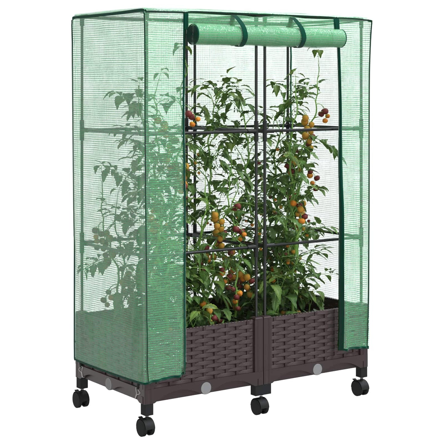 vidaXL Garden Planter with Greenhouse Cover&Wheels 2 pcs Brown PP