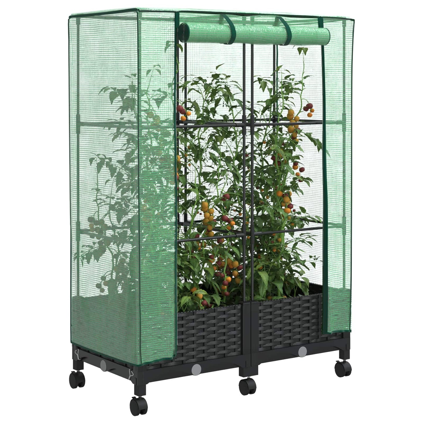 vidaXL Garden Planter with Greenhouse Cover&Wheels 2 pcs Black PP