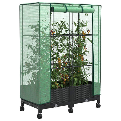 vidaXL Garden Planter with Greenhouse Cover&Wheels 2 pcs Black PP