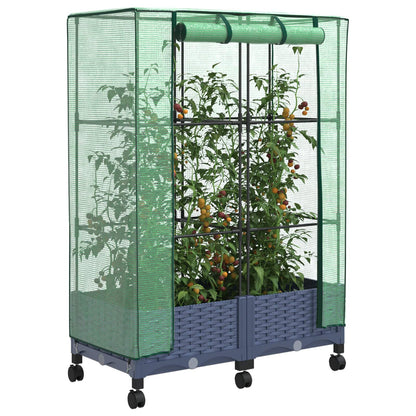 vidaXL Garden Planter with Greenhouse Cover&Wheels 2 pcs Blue Grey PP