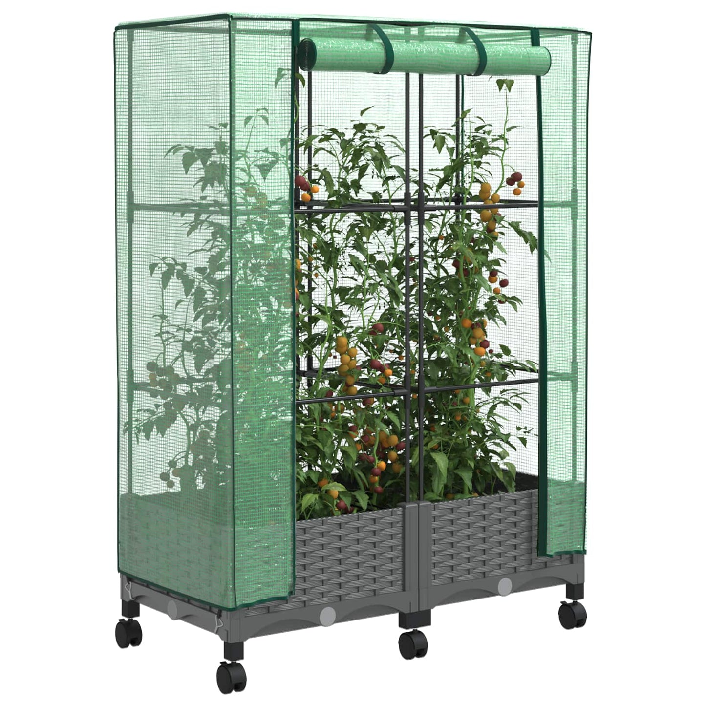 vidaXL Garden Planter with Greenhouse Cover&Wheels 2 pcs Light Grey PP