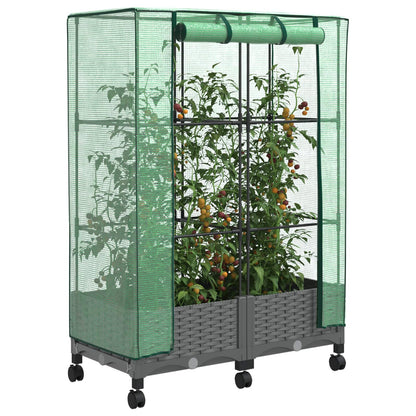 vidaXL Garden Planter with Greenhouse Cover&Wheels 2 pcs Light Grey PP