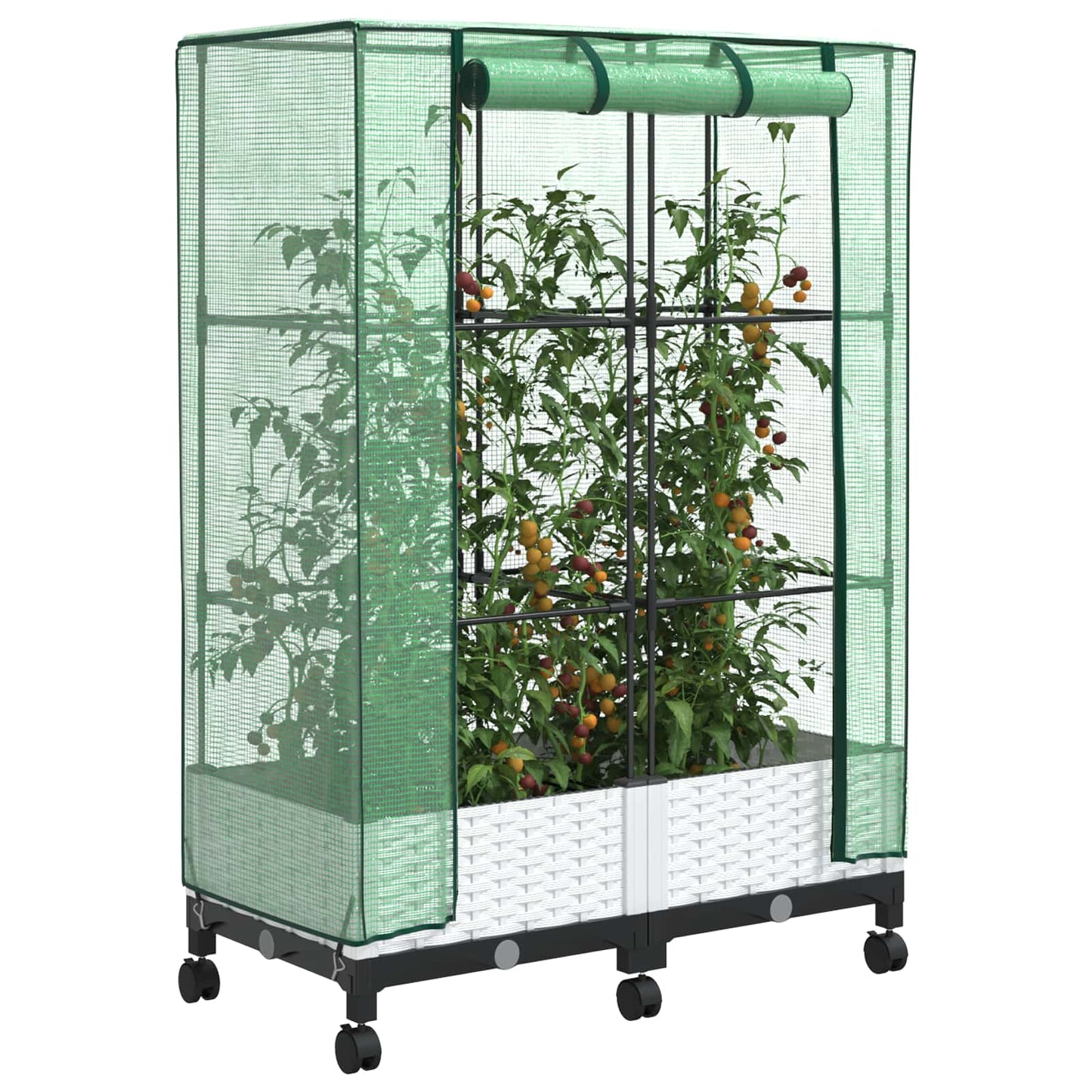vidaXL Garden Planter with Greenhouse Cover&Wheels 2 pcs White PP