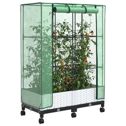 vidaXL Garden Planter with Greenhouse Cover&Wheels 2 pcs White PP