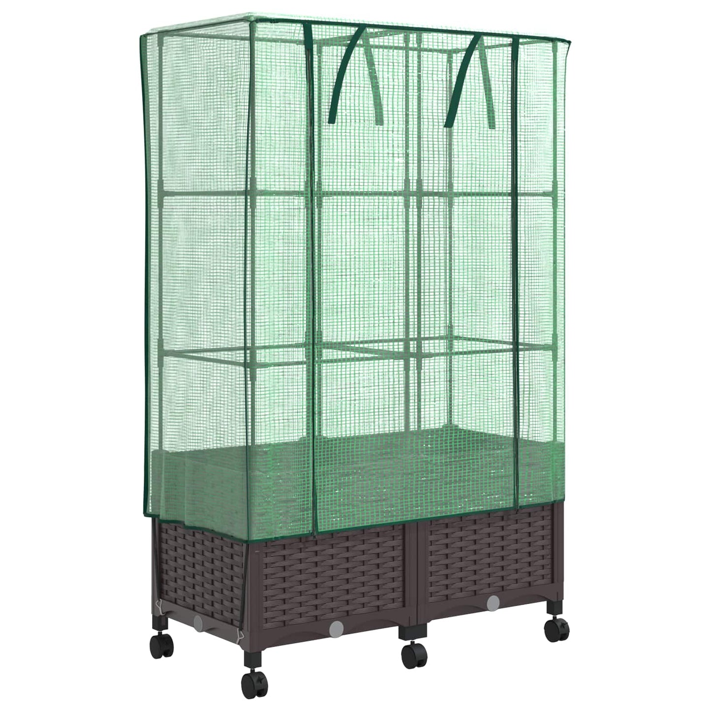 vidaXL Garden Planter with Greenhouse Cover&Wheels 2 pcs Brown PP