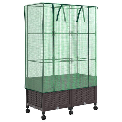 vidaXL Garden Planter with Greenhouse Cover&Wheels 2 pcs Brown PP