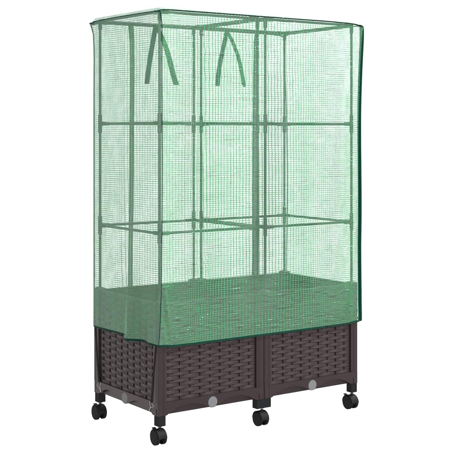 vidaXL Garden Planter with Greenhouse Cover&Wheels 2 pcs Brown PP