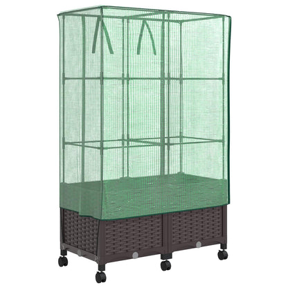 vidaXL Garden Planter with Greenhouse Cover&Wheels 2 pcs Brown PP