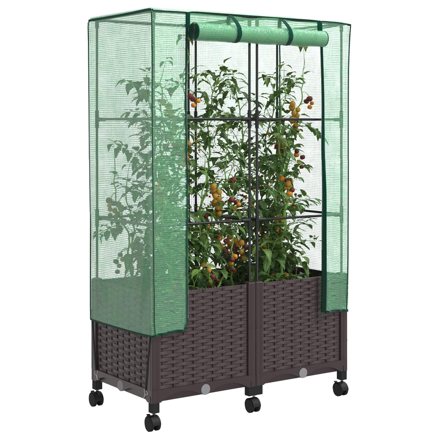 vidaXL Garden Planter with Greenhouse Cover&Wheels 2 pcs Brown PP